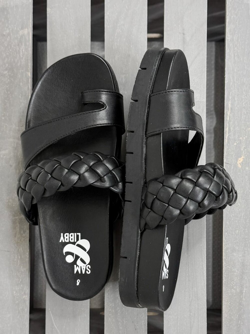 Sam & Libby Black Braided Platform Slide Slip-On Sandals Women's Size 8 Adelia